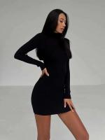 Elegante Vestido Bodycon de Moda Otoñal de Cuello Alto Manga Larga Color Sólido - details 12