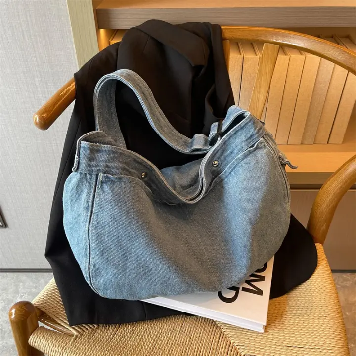 2025 Nueva Bolsa De Lona De Mezclilla Lavada Bolsa De Ocio Simple De Moda Estudiante Temperamento Hombro Bolsa De Mensajero - 1