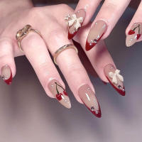 24 Uds., uñas postizas de cereza blanca, diseño especial, operación Simple, Color fijo, adecuado para regalo de amante y novia - details 7
