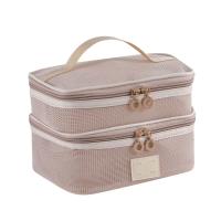 Bolsa de maquillaje de mano de malla portátil informal, bolsa de aseo de almacenamiento con cremallera ligera, estuches de cosméticos cuadrados de gran capacidad para exteriores - details 16