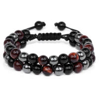 Pulsera de cuentas de ojo de tigre para hombre, pulsera de hematita de piedra Natural, pulseras con dijes de distancia de doble capa, joyería para el cuidado de la salud para hombre - details 2