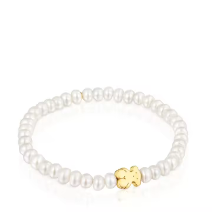 RdovkxuaPulsera De Muñecas Dulces Chapada En Oro Con Perlas De Agua Dulce Y Oso De 17,5 Cm - 1