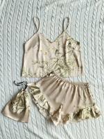 Moda verano, 3 piezas, camisola y pantalón corto, estampado floral de seda con bolso colgante, pijama de mujer, pijama de casa - details 11