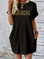 Vestido holgado de verano para mujer, estampado de letras GUEESS Los Ángeles, cuello redondo, manga corta, bolsillo, cómodo, informal, de talla grande - details 2