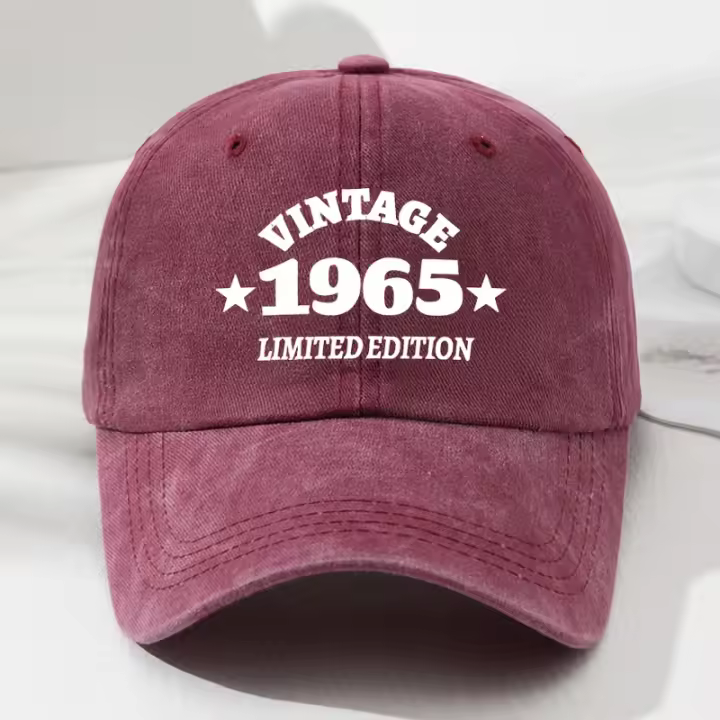 Gorra de béisbol vintage 1965 de edición limitada - ajustable, ligera, de poliéster, con parte superior suave y estampado de estrellas, ideal para actividades al aire libre, pesca, camping, equipo de camping |   Gorra de Estilo Vintage |   Gorra ligera - 1