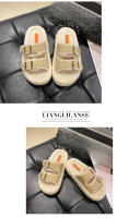 Otoño e invierno de gran tamaño, suela gruesa, correa de una palabra, zapatillas de lana de cordero engrosadas de terciopelo, zapatos térmicos, zapatillas con doble hebilla - details 13