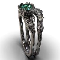 Anillo de dos piezas para mujer pistola de galvanoplastia Esmeralda con incrustaciones negras joyería informal para ir al trabajo - details 1