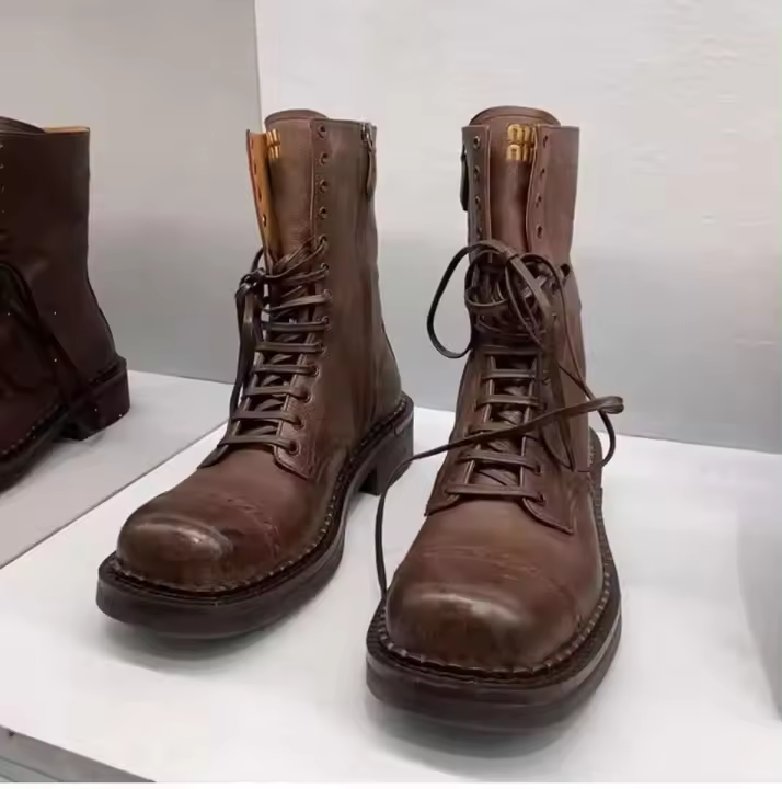 Tacones altos con punta cuadrada y suela gruesa hasta la rodilla para mujer, botas largas con cremallera lateral - 1
