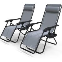 Set de 2 Sillas de Jardín Plegables Silla de Gravedad Cero Reclinable con Soporte para Bebidas y Reposacabezas Extraíble Carga Máxima 120kg Negro - details 33