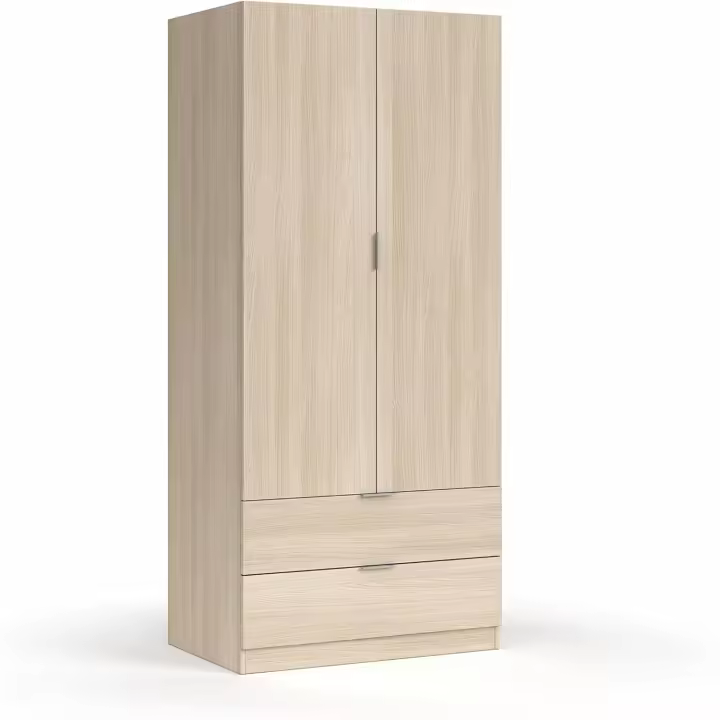 Armario de 2 Puertas y 2 cajones, 180x81,2x52 (AltoxAnchoxFondo - en cm), Armario 2 Puertas Color Roble - 1
