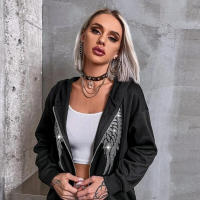 Nueva ropa de mujer Ins Otoño Invierno Y2k sudadera con capucha holgada con alas de doble cara y diamantes de imitación - details 3