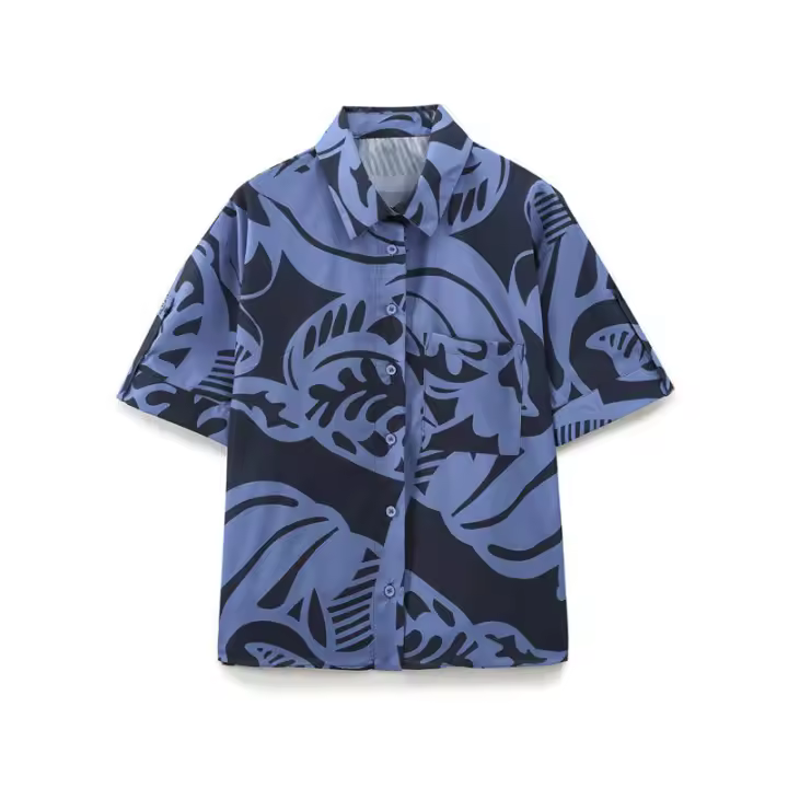 OUWU- Novedad de verano, camisa de manga corta con cuello estampado a la moda para mujer, conjunto de pantalones casuales adelgazantes de cintura alta - 1