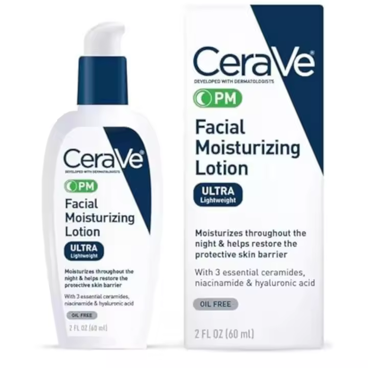 Cerave Loción hidratante facial para la noche, ultraligera, oz, 3 onzas - 1