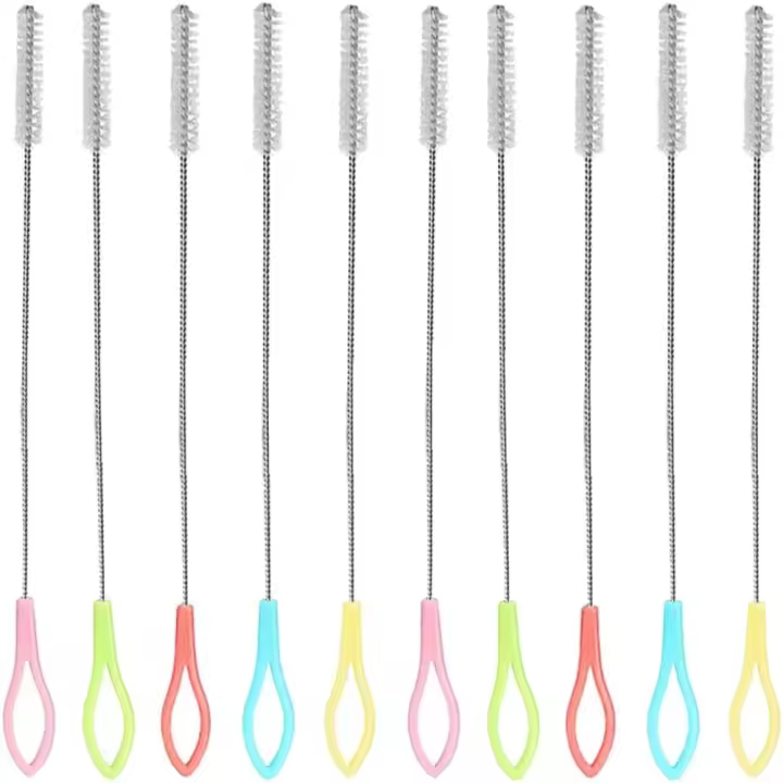 Strohhalm Reinigungsbürsten, Cepillos de Paja, 10 Piezas Cepillos de Limpieza de Paja, Cepillos de Paja de Acero Inoxidable, Cepillo para Tubos de Ensayo - 1