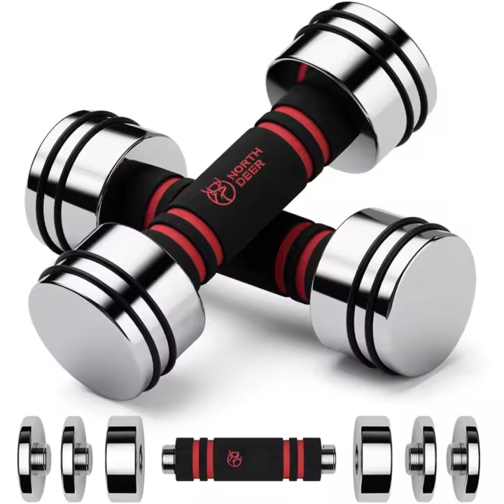 Mancuernas de acero ultracompactas ajustables de 2,5 kg, 5 kg, 7,5 kg, 10 kg, 15 kg, 25 kg, mancuernas cromadas con asas de espuma, gimnasio en casa (elección de tamaño) - 1