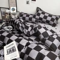 Juego de funda nórdica a cuadros negra y gris, ropa de cama Reversible con rejilla geométrica, funda de edredón suave para niños, adolescentes y adultos, decoración de dormitorio - details 6