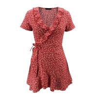 Minifalda elegante con cuello en V plisada floral para mujer, corte A, verano - details 3