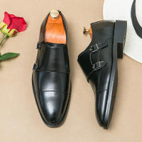 Zapatos de monje con doble hebilla para hombre, calzado de vestir, color marrón y negro, novedad - details 0