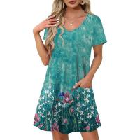 Vestido de verano de mujer de camisa de manga corta con estampado casual con cuello en V suelto - details 5