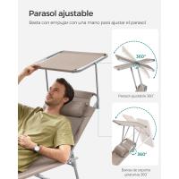 Silla de Sentado al Aire Libre Ajustable Plegable, 193 x 53 x 29 cm, Capacidad de 150 kg, con Parasol, reposacabezas, Respaldo - details 49