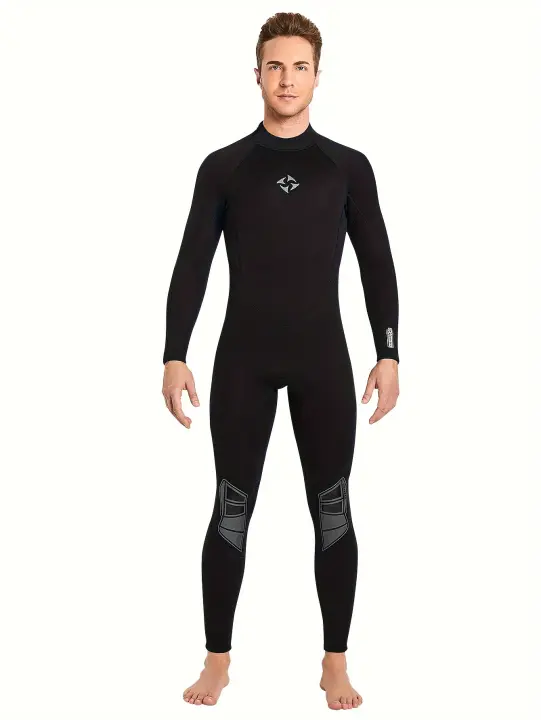 Traje de neopreno de color liso para hombre, con bolsillo, traje de baño ajustable para esnórquel, surf, kayak y fitness - 1