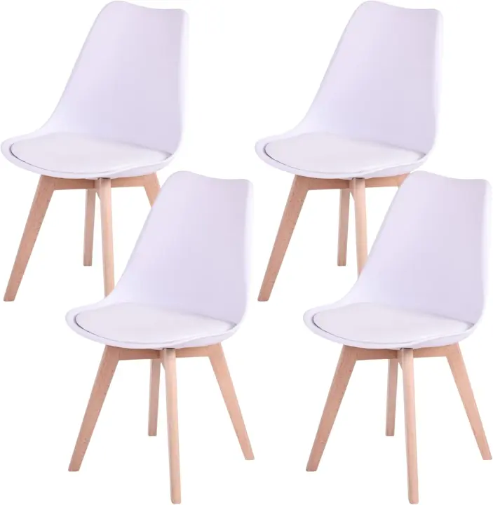 Sillas de ComedorBasic - Pack de 4 Sillas Nórdicas en Blanco, Negro y Gris con Asiento Tapizado y Patas de Madera de Haya Maciza (Negro) - 1