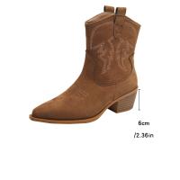 Nuevas botas cortas retro británicas delgadas con boca en V y tacón grueso de gamuza para mujer corta - details 4