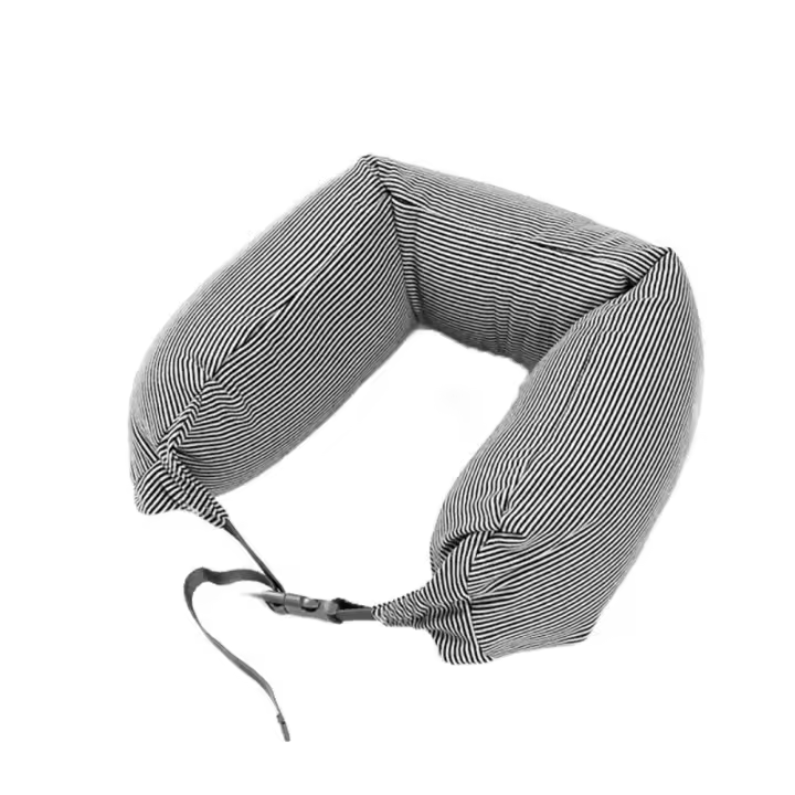 Almohada de viaje para el cuello en forma de U, almohada de espuma con partículas suaves y flexibles, diseño de hebilla, soporte para el cuello para dormir de estilo japonés, avión - 1