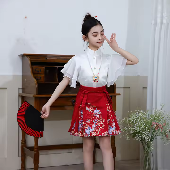 Falda con cara de caballo para niña, edición de otoño 2025, conjunto de primavera, ropa para niños Hanfu de estilo chino antiguo - 1