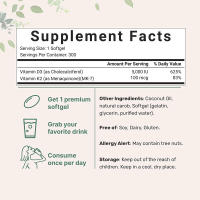 Cápsulas 180 cápsulas Vitamina D3+K2 Sup - details 7