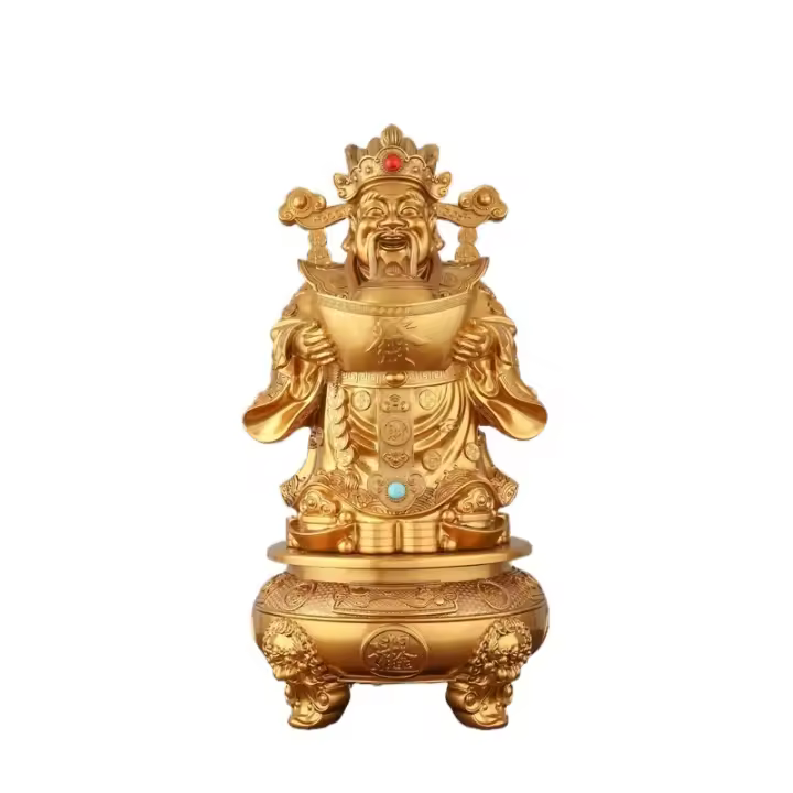Adorno dorado de Yuanbao Caishen, olla del tesoro del hogar, estatua de Wen Caishen, regalo de apertura de tienda grande - 1