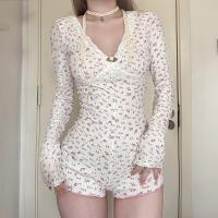 Camisola Floral Miravia Mono Corto de Encaje Primavera/Verano 2024 Pijama Sensual con Mangas Largas para Casa Conjunto de Dormir Sexy Moda Hogar Trendy - details 11