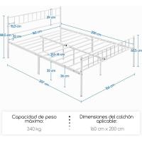 Cama de Metal Moderno con Marco Tamaño Individual/Doble Diseño Juvenil para Dormitorio y Habitación de Invitados Blanco Tamaño 90 x 190 cm - details 71