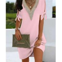 Vestido Mini de Fiesta Informal Color Sólido, Cuello en V, Moda Hecha a Mano, Lazo Rompe, Ropa de Calle de Fiesta - details 5