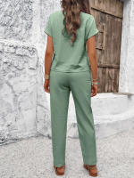 Conjuntos de verano de 2 piezas para mujer, Tops de manga raglán con pantalones, Verde S - details 26