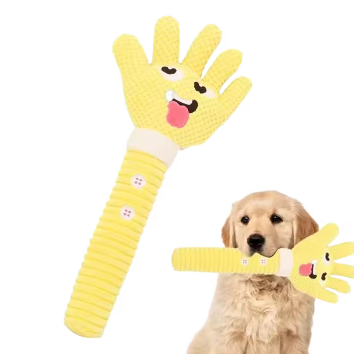 Palo para perro en forma de palma, juguete interactivo con sonido, palo de felpa, juguete para masticar amarillo, palo de entrenamiento para perros, alivia el aburrimiento - 1