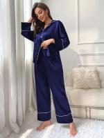 Ropa de dormir de satén de seda, pantalones con cuello ranurado, conjunto de camisón de 2 piezas, Tre y otra ropa informal para mujer - details 15