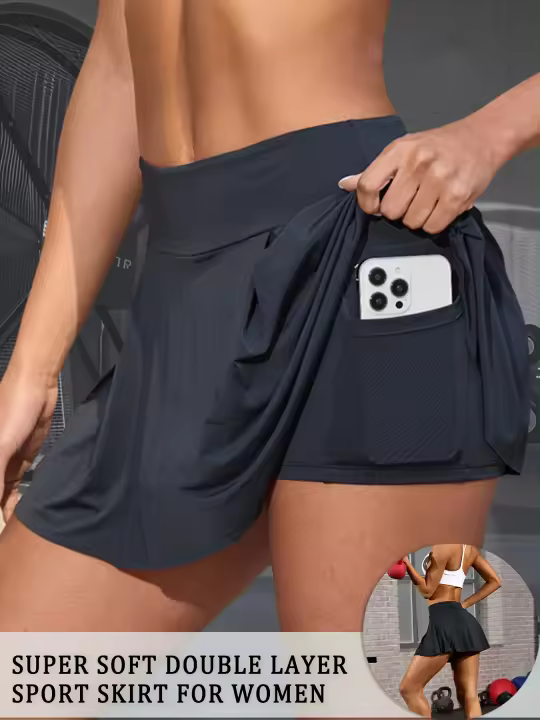 Faldas de deportes de verano para mujeres - Tela de poliéster de secado rápido, alta elasticidad, color sólido, color sólido, faldas de tenis yoga running golf con shorts de capa interior - 1