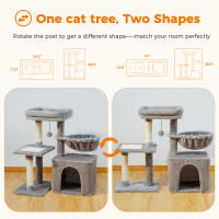 PAWZ Road Árbol para gatos 2 en 1 con poste rascador de Sisal, hamaca, condominio para gatos grande, casa tipo torre para gatos pequeños, tablero rascador para gatos de interior, juguetes para gatos - details 4