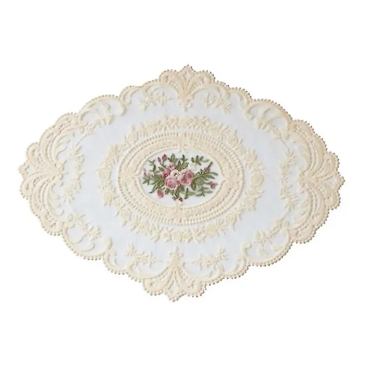 Mantel Individual transparente Fa de encaje bordado ovalado, tapete de mesa Er, cubierta para muebles - 1
