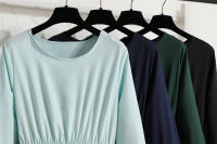 Vestido largo ajustado a la cintura con jersey de manga larga de color liso para mujer - details 2