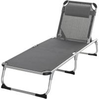 4 Posiciones Reposacabezas Extraíble y Respaldo Transpirable para Jardín Terraza Camping Exterior 170x60x76 cm Gris - details 0