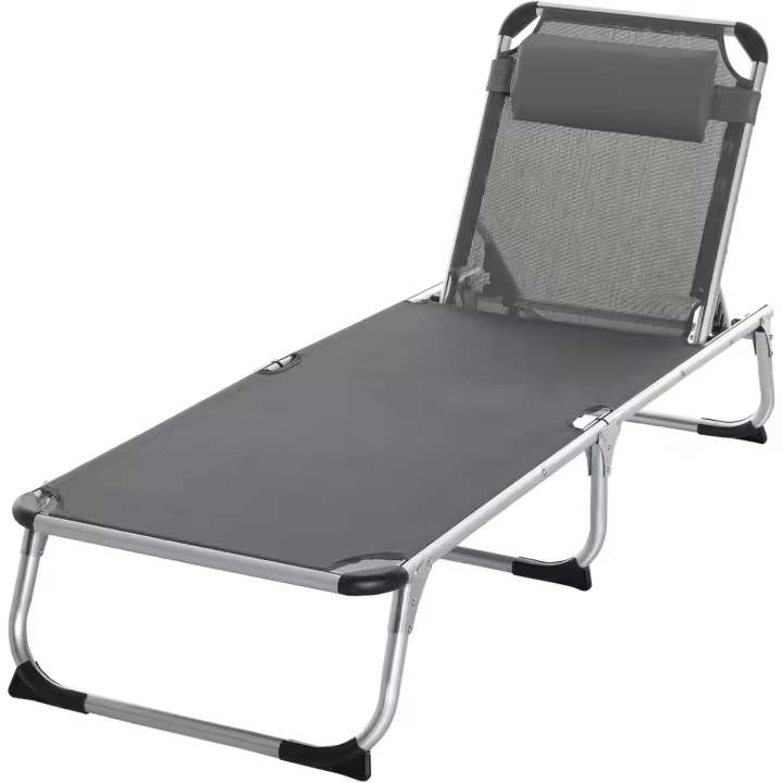 4 Posiciones Reposacabezas Extraíble y Respaldo Transpirable para Jardín Terraza Camping Exterior 170x60x76 cm Gris - 1