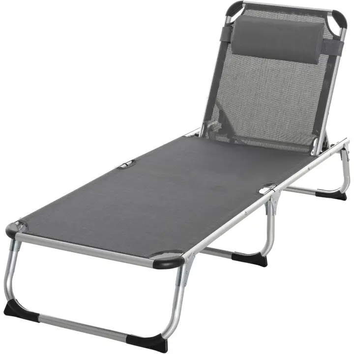 4 Posiciones Reposacabezas Extraíble y Respaldo Transpirable para Jardín Terraza Camping Exterior 170x60x76 cm Gris - 1