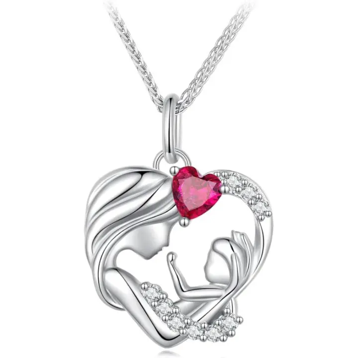 Collar de Plata Esterlina 925 para Mamá y Hija Diseño de Corazón y Pies - 1