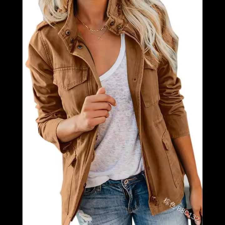 Primavera otoño chaquetas de mujer moda casual stand collares chaqueta abrigos señoras - 1