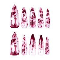 Uñas postizas largas blancas con estampado de sangre, uñas postizas ultraflexibles de larga duración para vestido de niña caliente a juego - details 0