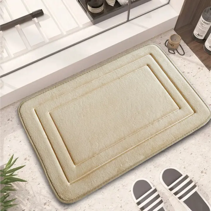 Alfombra de puerta en relieve de lana de coral, alfombrilla absorbente para pies, alfombrilla antideslizante para inodoro, alfombra simple para el hogar - 1
