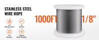 Kit de cable de acero SucceBuy: cable de acero inoxidable 316 de 1/8", 1000 pies, cortador y guantes, resistencia de 1600 libras, uso en exteriores - details 0