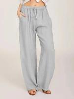 Pantalones de Lino de Algodón para Mujer Cintura Elástica, Bolsillo, Estilo Callejero - details 9